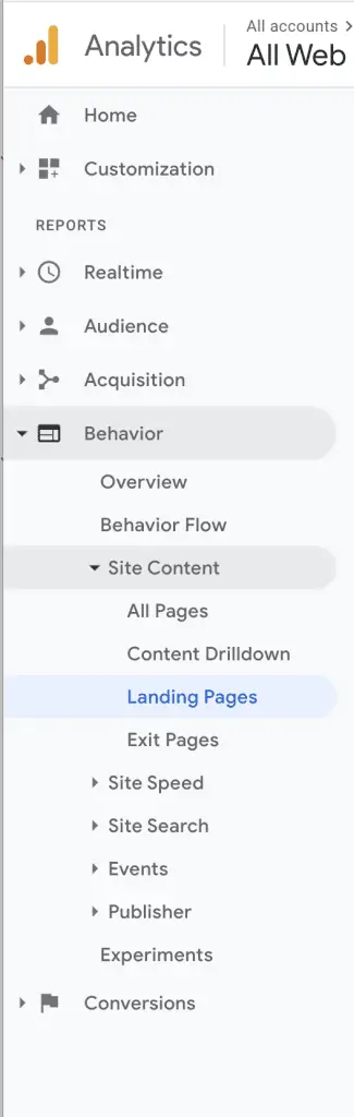 Google Analytics Landing and Exit Page Bar